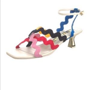 Kat Maconie colorful ric-rac rainbow kitten heel ankle strap sandals 9